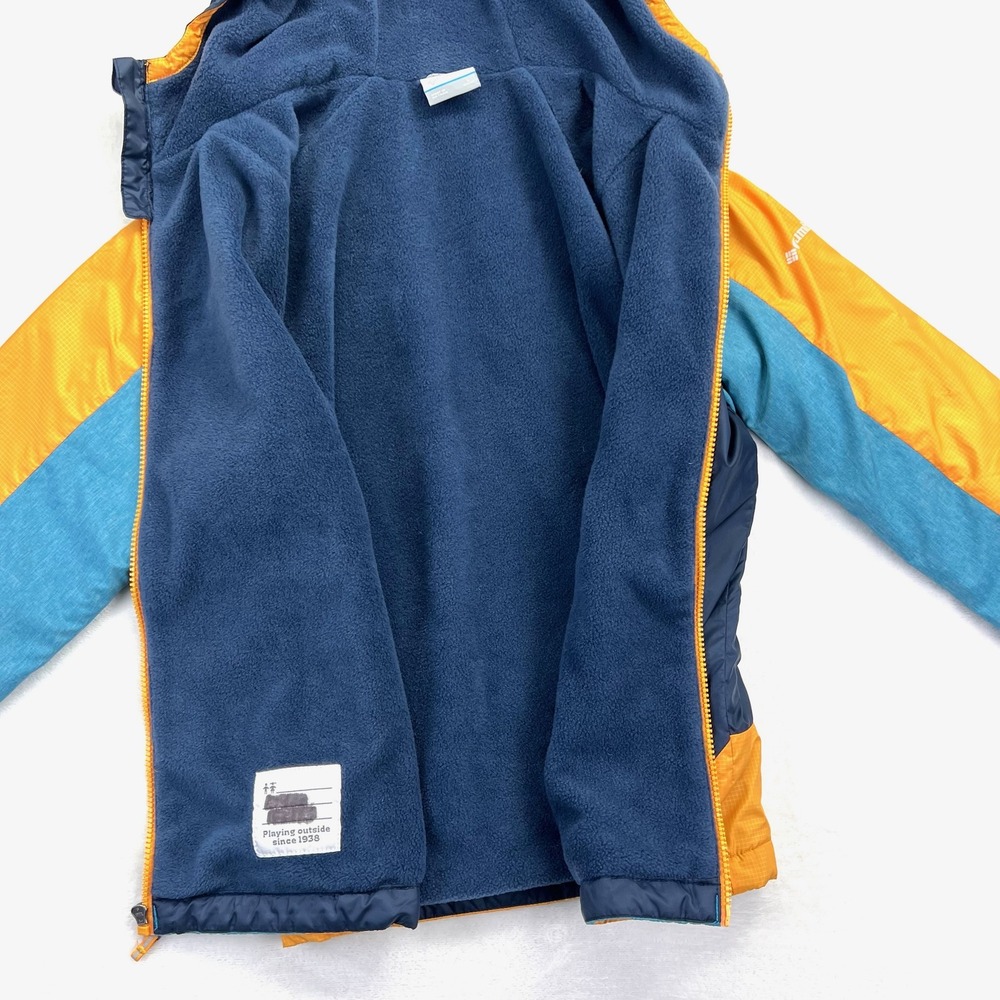 Columbia Kids L 14/16 Fleece Lined Hooded Jacket Colorblock Navy Orange WB0041 - Picture 5 of 9